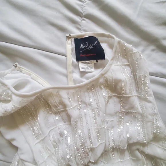 NWT Mac Duggal 93597 White Beaded Sleeveless Midi Sheath Dress -Size 8 - Picture 8 of 12